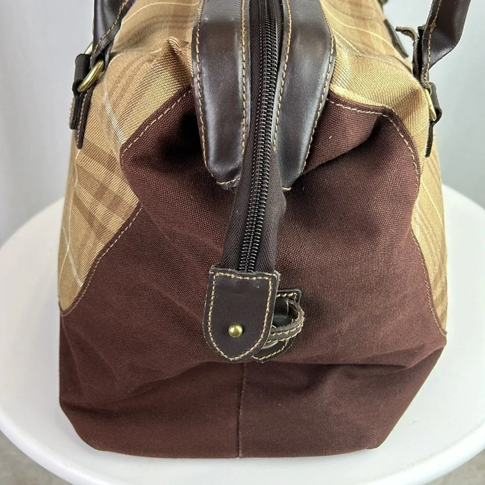 Eddie Bauer Classic Vintage Plaid Traveler Bag Luggage  Leather Trim & H…